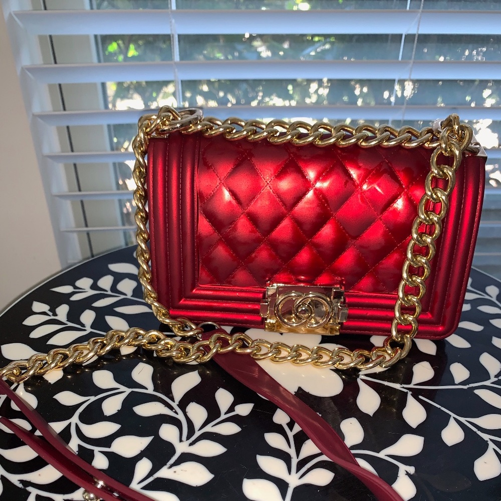 Trendy Chain Strap Red Crossbody Bag